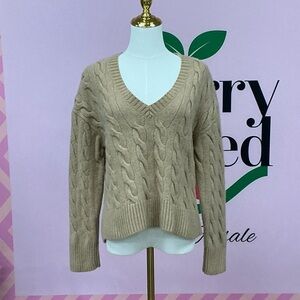 Polo by Ralph Lauren Beige Cable-Knit V-Neck Sweater